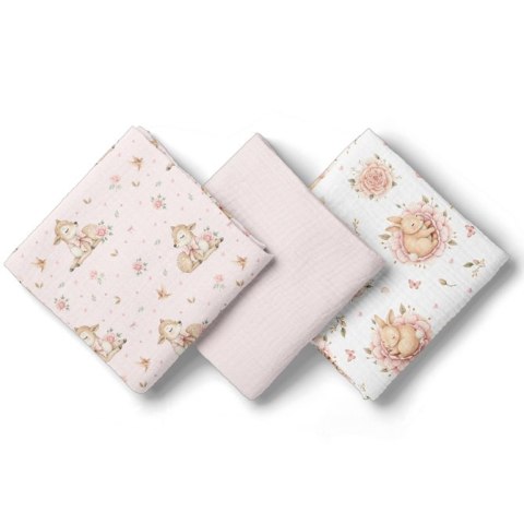 3039 PIELUSZKI MUŚLINOWE 70X70 3-PACK RÓŻ BL303