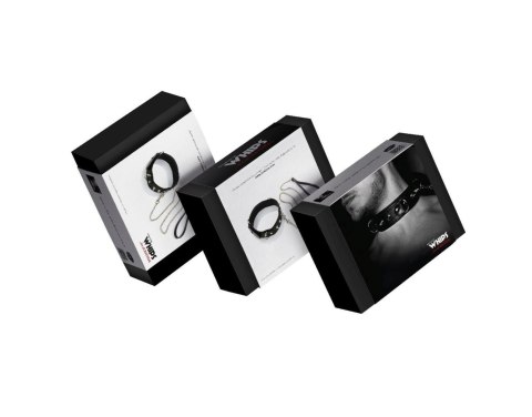 Wiązania-WHIPS obroża męska z półkółkami i smyczą Whips Collection