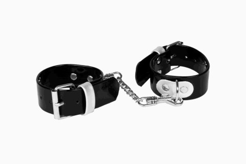 Kajdanki-WHIPS lakier, kajdanki damskie na ręce, czarne, gładkie Whips Collection