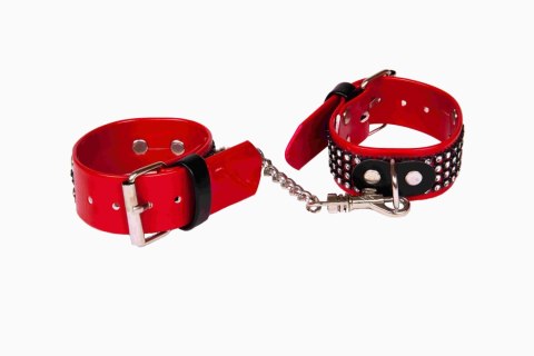 Kajdanki-WHIPS lakier, kajdanki damskie na ręce, czerwone, kryształki Whips Collection