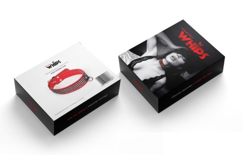 Wiązania-WHIPS lakier, obroża damska z kryształkami, czerwona, 3cm Whips Collection