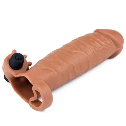 Add 2"" Pleasure X Tender Vibrating Penis Sleeve Brown Lovetoy