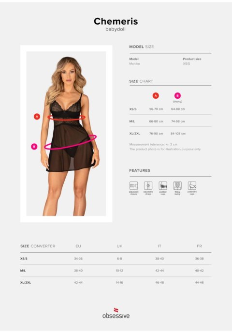 Chemeris babydoll i stringi XS/S Obsessive