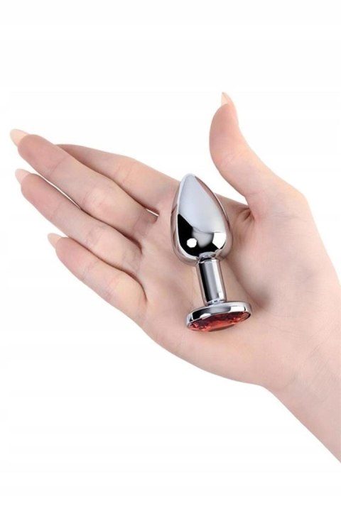Silver anal plug with red gem Metal by TOYFA