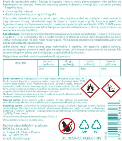 Bros Happs Herbal Krople Na Pchły I Kleszcze Dla Małych Psów 4 Tubki Bros Sp z o.o.