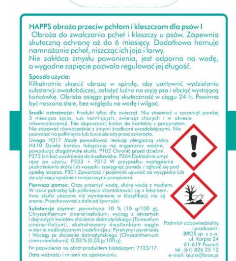 Bros Happs Obroża Przeciw Pchłom I Kleszczom Dla Dużych Psów 60cm Bros Sp z o.o.