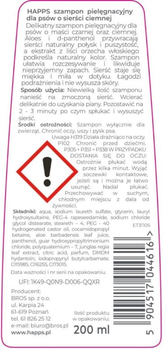 Bros Happs Szampon Pielęgnacyjny Dla Psów O Sierści Ciemnej 200ml Bros Sp z o.o.