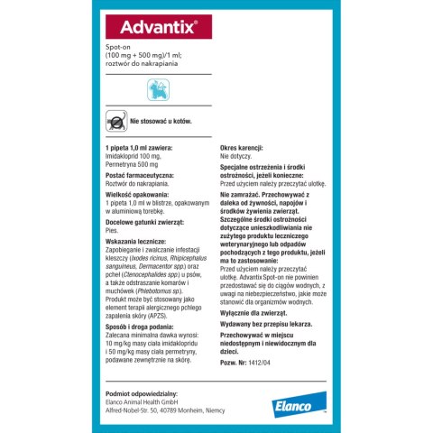 Bayer Advantix Krople Na Kleszcze I Pchły 1ml Bayer