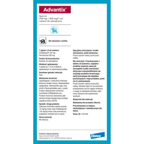 Bayer Advantix Krople Na Kleszcze I Pchły 4x1ml Bayer