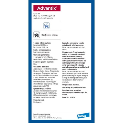 Bayer Advantix Krople Na Kleszcze I Pchły 4x4ml Bayer