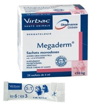 VIRBAC Megaderm 28x4 ml suplement diety dla psów i kotów do 10kg na problemy skórne Virbac
