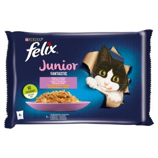 Felix Fantastic Junior W Galaretce Z Kurczakiem I Łososiem 4x85g Felix