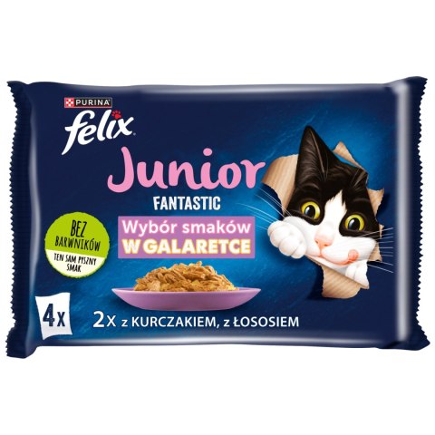 Felix Fantastic Junior W Galaretce Z Kurczakiem I Łososiem 4x85g Felix