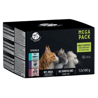 PetRepublic karma mokra dla kota po sterylizacji kawałki w delikatnym sosie MIX 3 smaków 12x100g Pet Republic