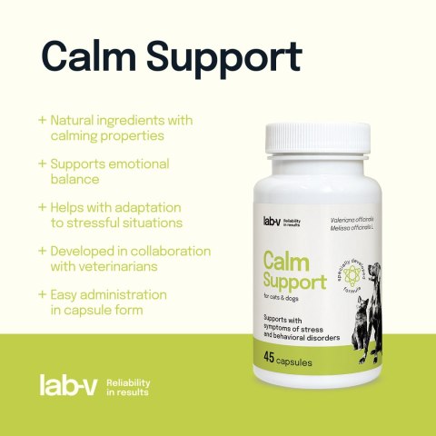 Lab-v Calm Support Wspomaganie Przy Objawach Stresu I Zaburzeniach Behawioralnych 45 Kapsułek LAB-V