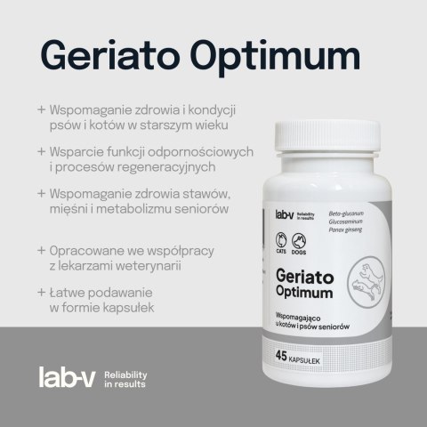 Lab-v Geriato Optimum Wspomaganie Zdrowia Seniorów Dla Psów I Kotów 45 Kapsułek LAB-V