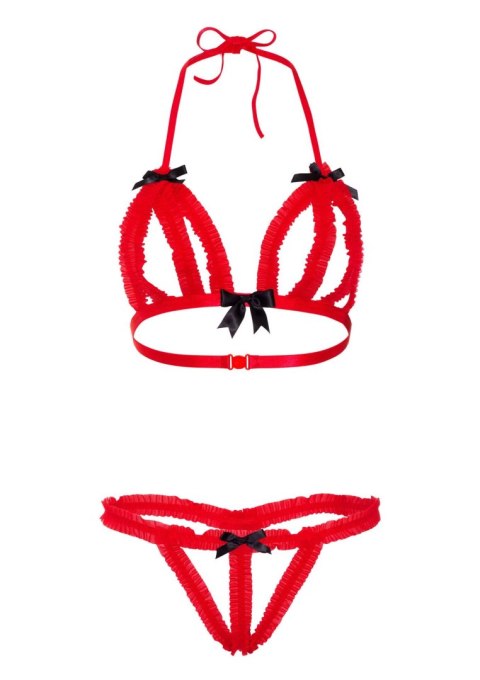 Peek-a-boo Ruffle Bra & Panty Red Daring Intimates
