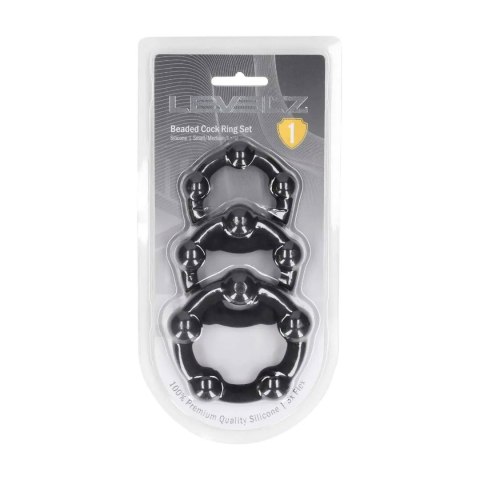 Beaded Silicone Cockring Set of 3 - S/M/L - Black Levelz by Shots