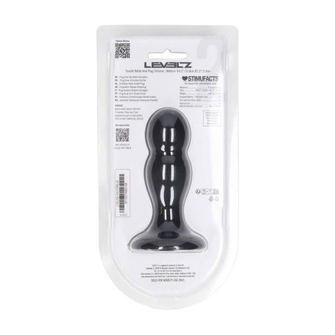 Double Rattle Liquid Silicone Anal Plug - M - Black Levelz