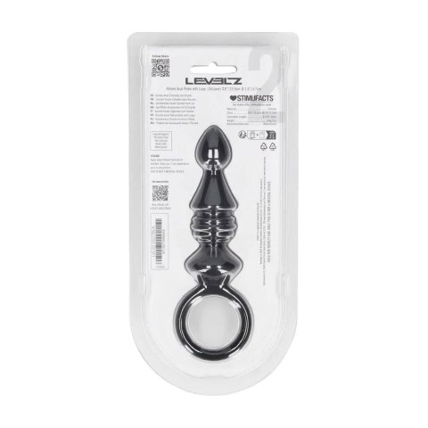 Ribbed Silicone Anal Probe with Loop - Black Levelz