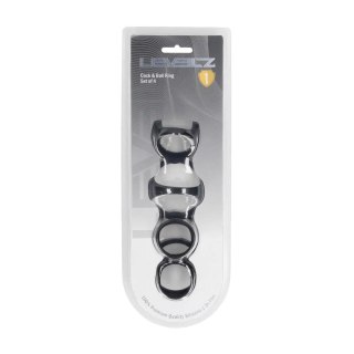 Silicone Cock and Ball Ring Set of 4 - Black Levelz by Shots