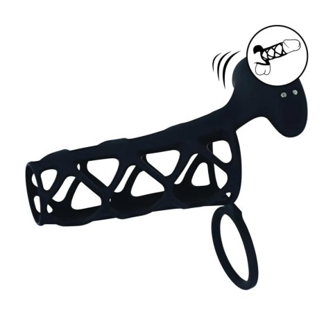 Vibrating Cage Silicone Cock Sleeve and Ball Ring - Black Levelz
