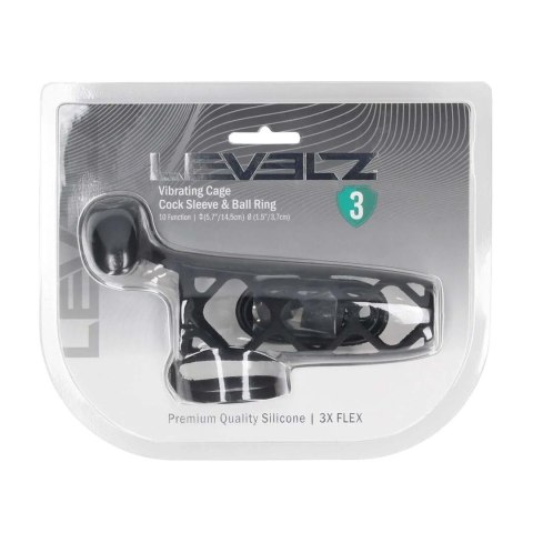 Vibrating Cage Silicone Cock Sleeve and Ball Ring - Black Levelz
