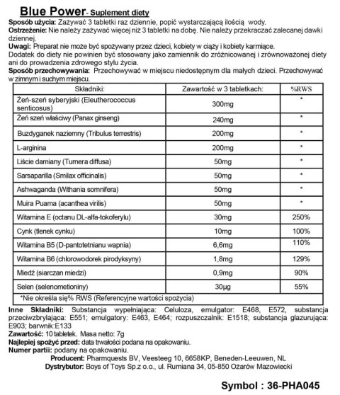 Blue Power - Stimulating Capsules Pharmquests