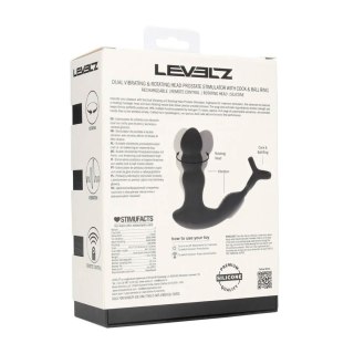 Dual Vibrating Remote Rotating Head Silicone Prostate Stimulator with Cock and Ball Ring - Black Levelz