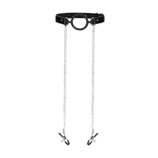 O-Ring Ball Gag with Nipple Clamps Ouch!