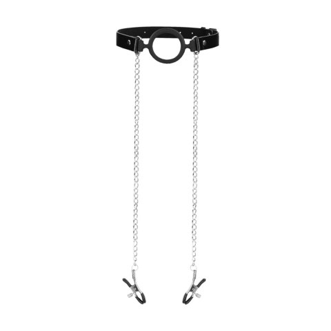 O-Ring Ball Gag with Nipple Clamps Ouch!