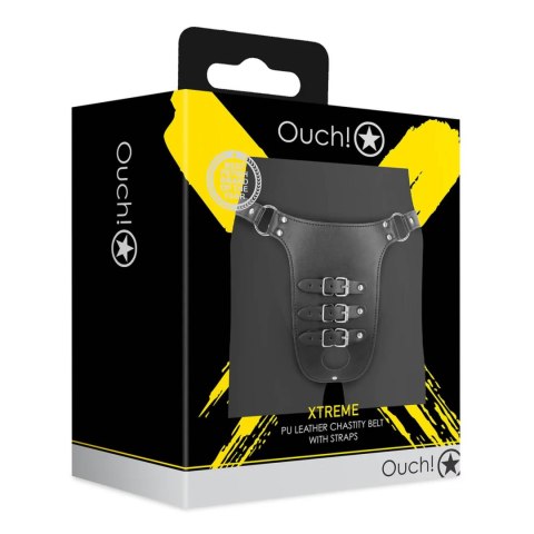 PU Leather Chastity Belt with Straps - Black Ouch!