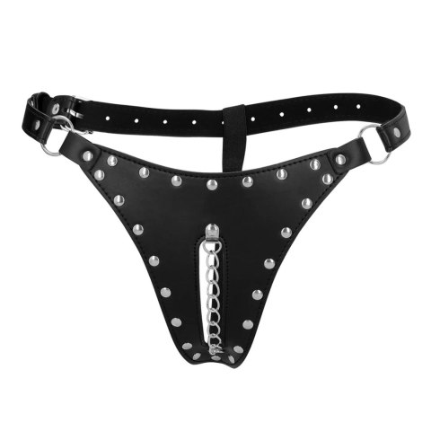 PU Leather Chastity Thong with Chain Detail - Black Ouch!