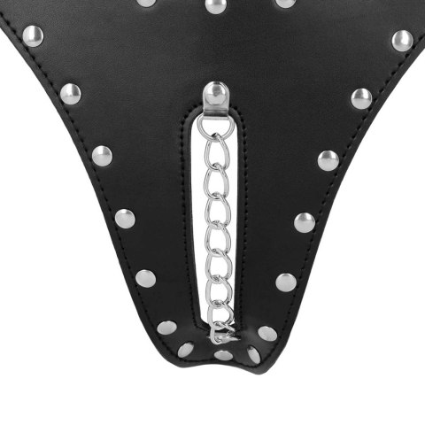 PU Leather Chastity Thong with Chain Detail - Black Ouch!