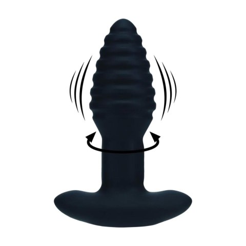 Vibrating and Rotating Ribbed Silicone Anal Plug - Black Levelz
