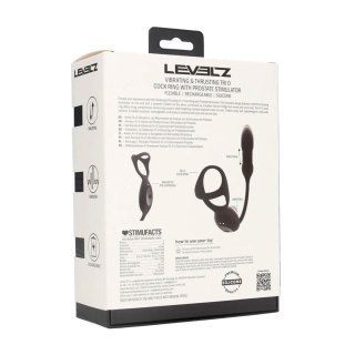 Vibrating and Thrusting Silicone Tri O Cockring with Prostate Stimulator - Black Levelz by Shots