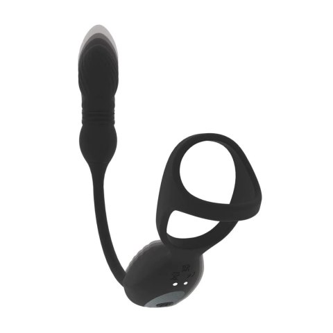 Vibrating and Thrusting Silicone Tri O Cockring with Prostate Stimulator - Black Levelz by Shots